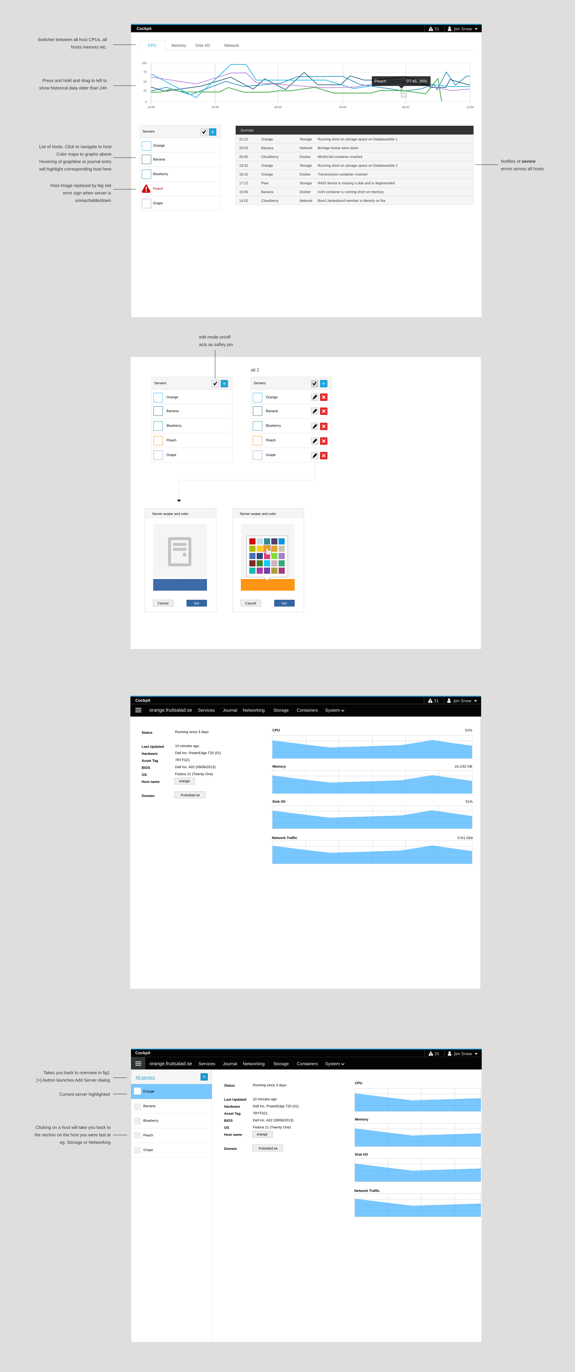 Multi server dashboard wireframes