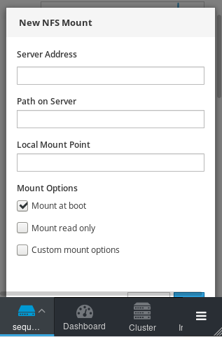 Mobile NFS mount dialog